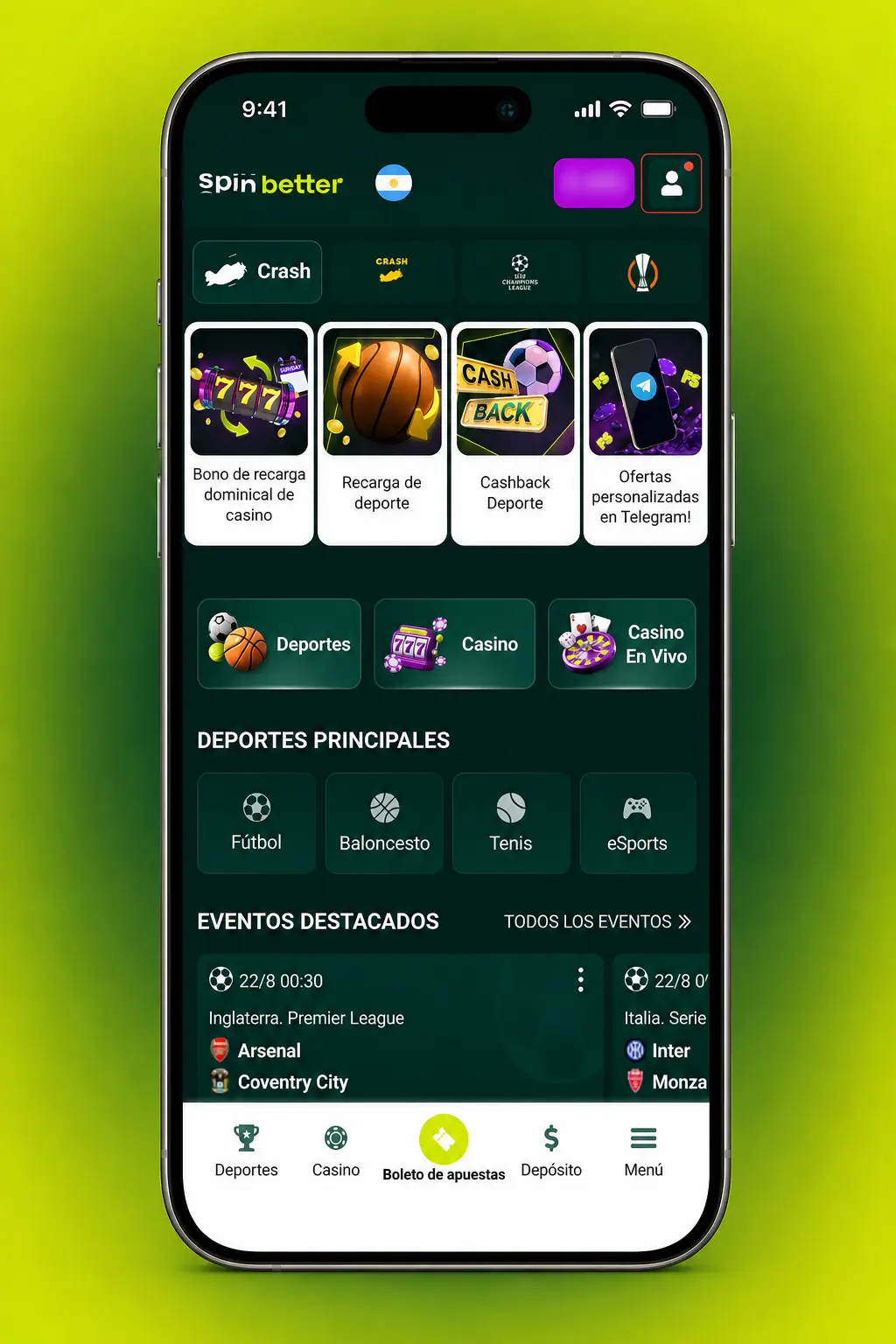 Activación del código promocional en la app de SpinBetter para Android e iOS desde el celular