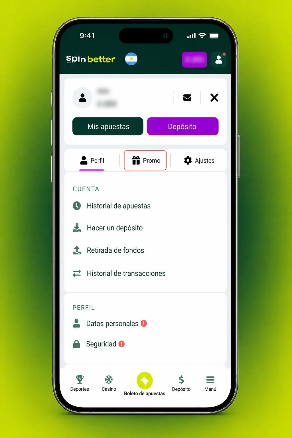 Activación del código promocional en la app de SpinBetter para Android e iOS