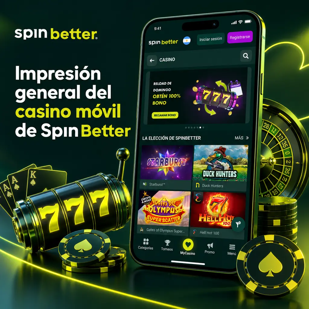 Casino móvil de SpinBetter con catálogo de más de 3.000 juegos organizados por categorías y proveedores en pantalla pequeña