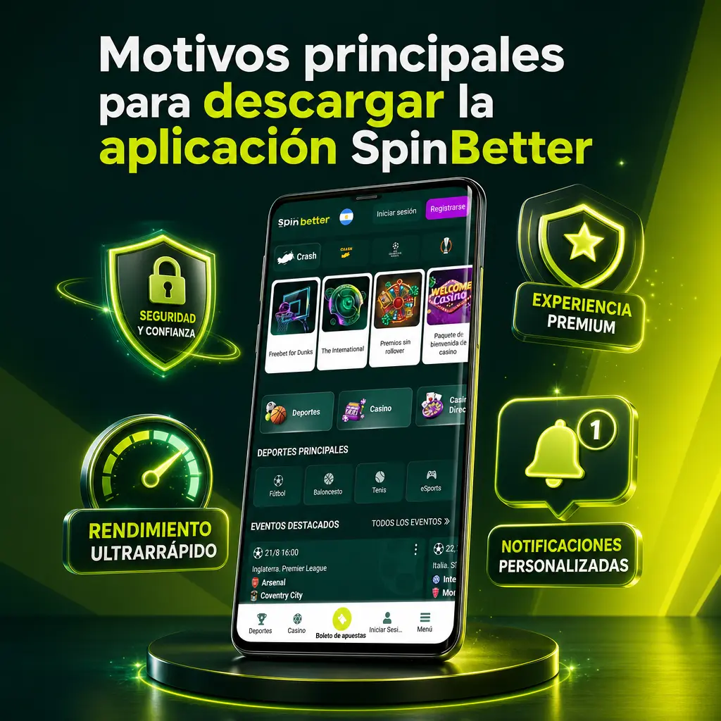 Aplicación SpinBetter: carga rápida, notificaciones push, acceso directo y bloqueo biométrico para apuestas móviles