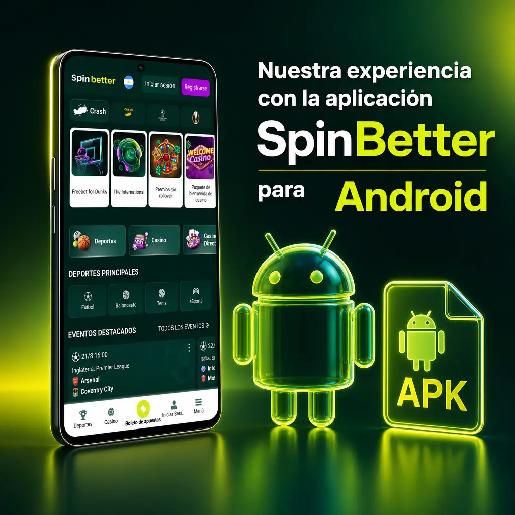 Captura de la app SpinBetter para Android mostrando el proceso de descarga e instalación del APK